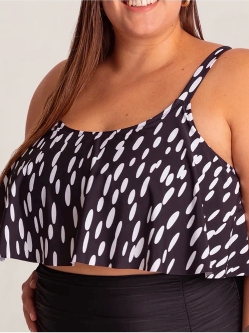 Shapermint Black and White Polka Dot Ruffle Bikini Top size 3XL